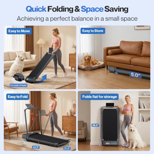 Cardirun Walking Pad with 10% Incline, 4 in 1 Foldable Walking Pad Treadmills with Handle Bar for Home Small Spaces, 3.0HP Portable Quiet Compact Under Desk Treadmill with Low Noise, APP, LED Display