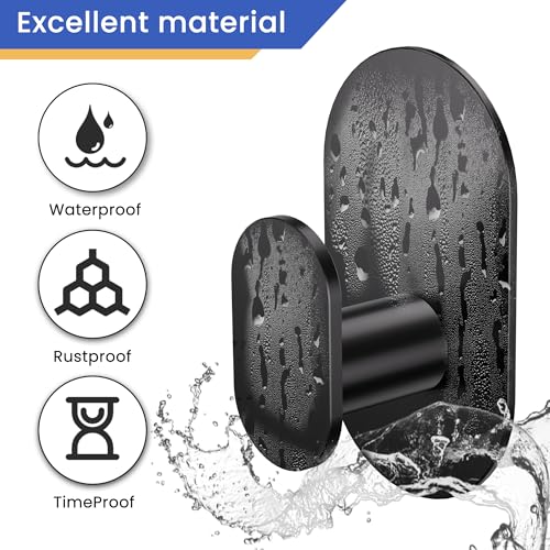 Aikzik Adhesive Hooks, 26LB Extra Strong Heavy Duty Wall Hooks for Hanging Coat, Robe, Towel, Dogs' Leads and Collars Stainless Steel Waterproof Stick on Bathroom/Shower, Door - 2 Pack (Matte Black) - color: Black-2