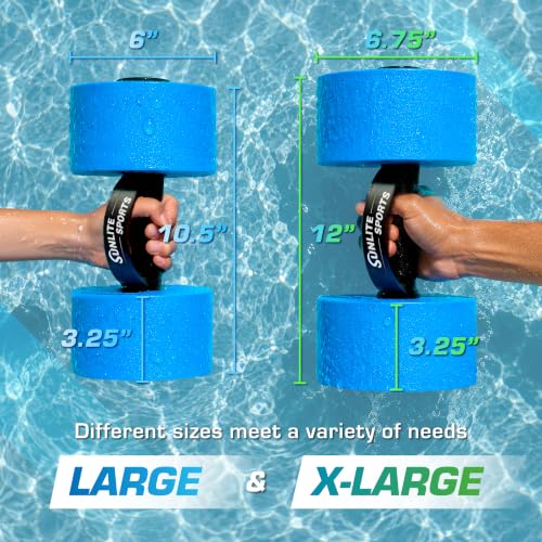 Sunlite Sports Water Weights Pool Exercise Dumbbells, Water Aerobic Equipment, High-Density EVA-Foam Dumbbell with Handle Strip, Aqua Therapy, Pool Fitness, Water Exercise, Set of 2 - color: Blue Performance, size: Large
