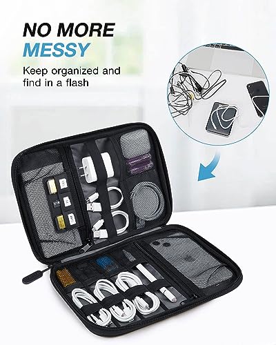BAGSMART Large Electronics Travel Organizer Case, Tech Accessories Cord Storage Bag for Phone, Power Bank, SD Card, Cables, Black - color: Black