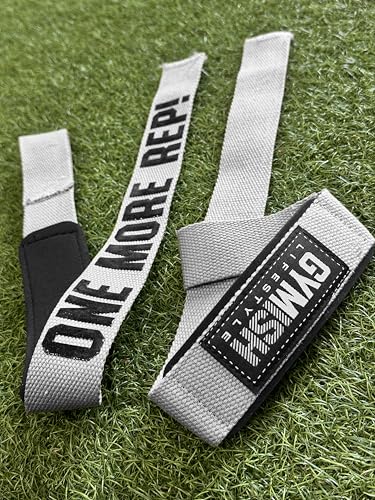 Gymish Lifestyle One More Rep Lifting Straps 24 Inch Non-Slip Soft Pad Wrist Strap for Weightlifting, Deadlifts & Powerlifting, Bodybuilding, Heavy Duty Gym Grips for Strength Training & Crossfit - color: Grey