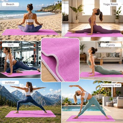Hot Yoga Towel Non-Slip, 2 Pack Thick & Soft Yoga Mat Towel, Sweat Absorbent, with Grip Dot, 72" x 26", Yoga Towel for Hot Yoga, Pilates, Fitness and Gym Workouts, Light Purple