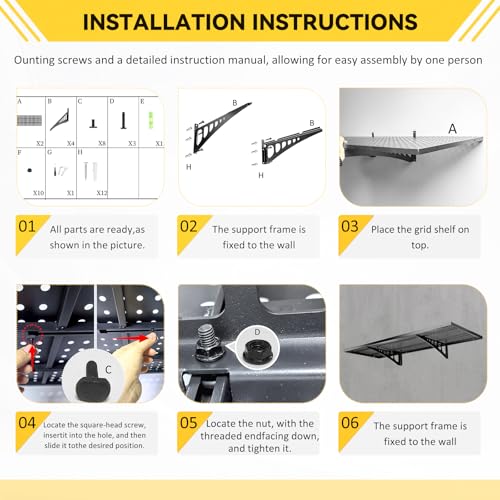 2-Pack 1.67x3.94ft Adjustable Garage Wall Shelving，800 lb Load Capacity Heavy Duty Wall Mounted Storage Shelf，Metal Floating Shelves for Garage，Used in basements, Storage Rooms, Work Areas - size: 2-Pack 1.67x3.94ft