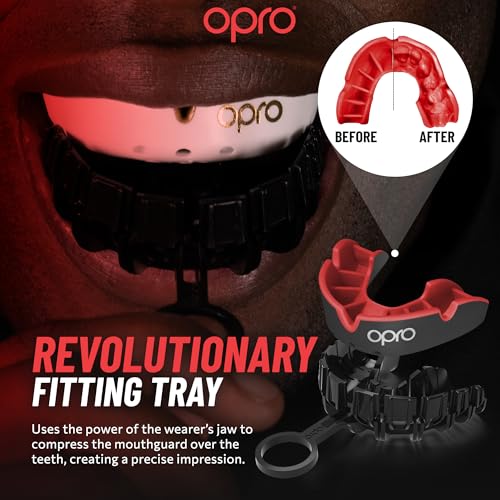 OPRO Silver Level Moldable Mouth Guard Essential Fit (White/Black) Adult & Kids Boxing Mouthguard for MMA & Impact Sports, Easy Self-Fit Mouth Guard for Sports, Football & Hockey - Includes Case - color: White/Black, size: Adult (Age 10+)