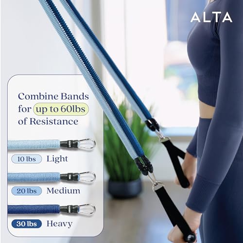 ALTA Resistance Tube Bands for Women - Full Kit Resistance Bands for Working Out with Handles, Ankle Straps, Door Anchor – Home Workout Bands for Physical Therapy, Pilates Long Exercise Bands Set - color: Azure, size: 3 Band Set