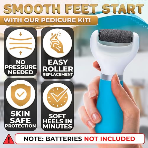 Battery Operated Foot Callus Remover for Dead Skin, Exfoliating Tool | Electric Foot Grinder for Cracked Heels & Calluses; Replaceable Roller Head; Pedicure Tools for Feet, Smooth Skin at Home - color: Ocean Blue Callus Remover