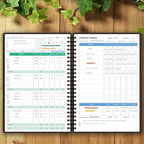 Wellness Planner & Fitness Log - Daily Diet & Health Journal with Weight Loss, Wellness Journal Notebook for Tracking Fitness, Sleep, Nutrition, Meal, Habits, A5(5.8 x 8.6 inch) (Black Golden) - color: Black Golden