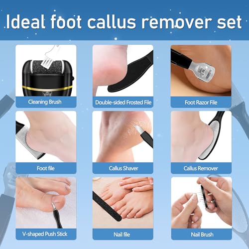 Callus Remover for Feet, Electric Foot Callus Remover Waterproof with 3 Rollers 2 Speed Battery Display,17 in1 Rechargeable Foot File Pedicure Kits for Dead Hard Cracked Dry Skin - style: Black