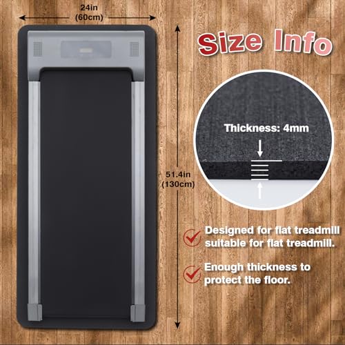 Treadmill Mat for Hardwood Floors - 100% Recycled Rubber Mat for Home Gym Flooring, Durable Workout Fitness Mats, Walking Pad Exercise Bike Equipment Mat, Non-Slip - color: Black, size: 51"L x 24"W x 0.16"Th