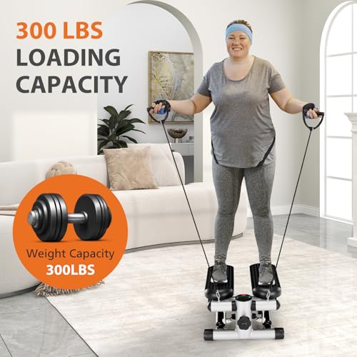 Sweetcrispy Mini Stair Steppers with Resistance Bands for Exercise at Home, Portable Exercise Twist Stepper Machine for Full Body Workout, 300LBS Capacity - color: Sliver Pro