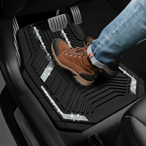 PIC AUTO Car Floor Mats, Leopard Sparkly Crystal Bling Glitter Car Mats Set, Front and Rear Heavy Duty Rubber Car Mats with Anti-Slip Backing, All Weather, Trim-to-Fit for Automotive SUVs, Sedan, Vans - color: Leopard