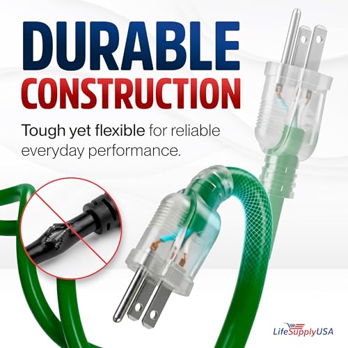 6ft Outdoor/Indoor Extension Cord 16/3 Gauge Heavy Duty 3 Prong SJTW, Waterproof, Flexible Cold-Resistant Long Power Cord,13A 125V 1625W, Green by LifeSupplyUSA - color: Green, size: 6 FT, style: 16AWG
