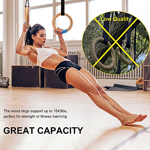 Wood Gymnastic Rings with Adjustable Number Suspension Trainer Straps with Cam Buckle 15ft Olympic Rings 32/28mm Heavy Duty 1543/992lbs for Pull Up Bar Workout Exercise Gym Hanging Rings Indoor - color: 28mm ring only(no straps)