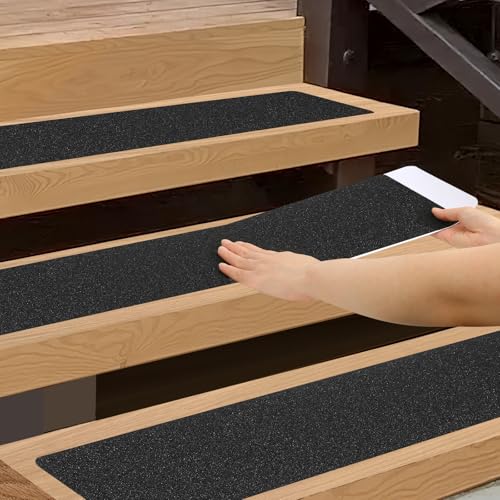 SMILOOL Outdoor Stair Treads Non-Slip Step Strips for Wooden Steps 5 Pack 8” x 30” Anti Slip Grip Tape Precut for Outside Stairs, Non Skid Stair Tread Mats Weather Resistant for Outdoors, Black - size: 8" x 30"