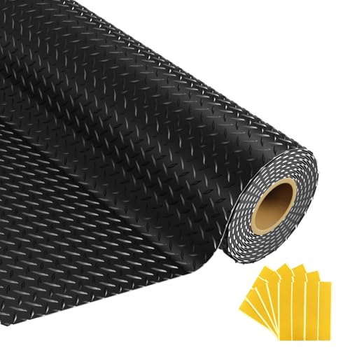 Grandroad auto 8x20 FT Garage Floor Mat, 2.8mm Thickened Flooring Roll for Under Car Diamond Plate PVC Rubber Mat with 20 Pcs Tapes, Non-Slip Floor Mat for Garage, Warehouse, Gyms, Trailer, Black - color: Black, size: 8×20FT