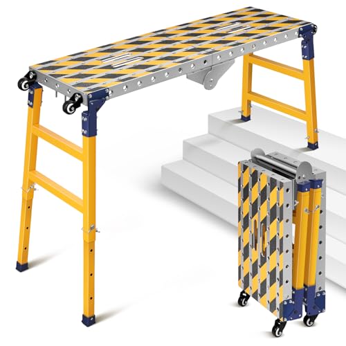 Versatile Portable Steel Work Bench+Step Ladder 2 in 1 | 1102lb Load Capacity Folding Welding Table with Height 23 to 35 inches Adjustable Folding Portable Platform with Non-Slip Mat - size: 47.24" × 14.2"