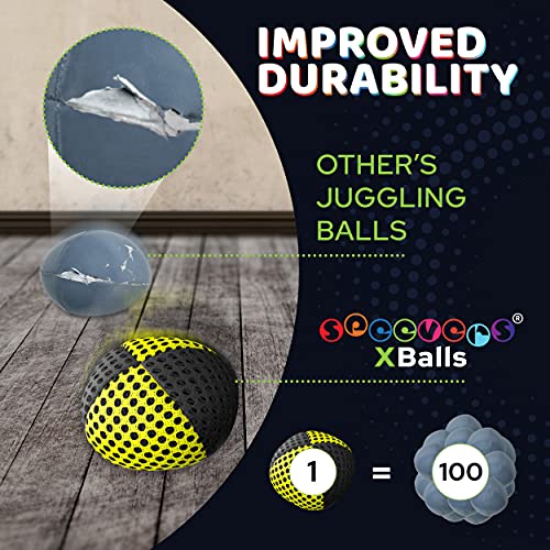 speevers Juggling Balls for Beginners and Professionals Set of 3, 14 Colors Available, 2 Layers of Net and Carry Case, Xballs Juggling Balls (Black - Yellow, 2.5 oz) - color: Black - Yellow, size: 2.5 oz