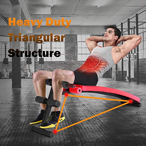GYMAX Sit up Bench, Folding Adjustable Workout Bench for Ab Exercise, Curved Incline/Decline Slant Bench, Foldable Strength Training Weight Bench, Situps Abs Workout Equipment - color: Red