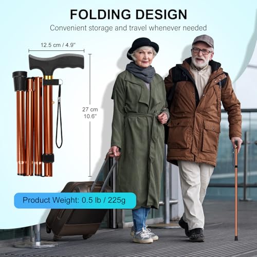 supregear Folding Cane, Lightweight 5-Level Adjustable Walking Stick with Wrist Strap and T-Handle, Portable Mobility Aid for Elderly and Disabled Men and Women - color: Khaki