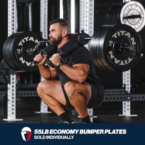 Titan Fitness Economy Series Black Olympic Bumper Plates, Durable Rubber Exterior with Steel Core, Weightlifting and Strength Training Weight Plate - size: 55 LB Single