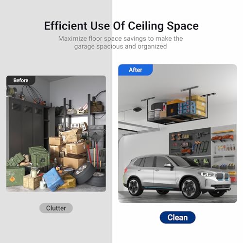 FLEXIMOUNTS 3x6 Overhead Garage Storage Adjustable Ceiling Rack 72" Length x 36" Width x 40" Height, 450lbs Weight Capacity, Hammertone, Classic Series - color: Hammertone, size: 3x6 ft