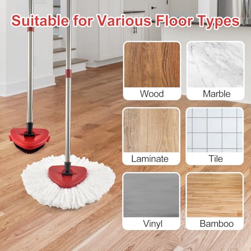 Spin Mop Handle Mop Heads Mop Base Mop Scruby Brush Replacement Sets Combo Compatible with Ocedar EasyWring 1 Tank Spin Mop System (1 Sets Stainless Steel Mop Handle +2 White Heads +1 Base +1 Brush) - color: 1 Sets Stainless Steel Mop Handle + 2 White Hea
