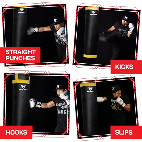 Heavy Punching Kicking Bag for Adults, Boxing, MMA, Martial Arts, Muay Thai, Strength Training Equipment, Filled, 5ft, 100 lbs, Colored Strap and Rhino Logo - color: Yellow / Black, size: Filled