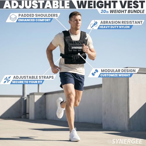 Synergee Weighted Vest – 20 30 40 lb Adjustable Options - color: 20LB