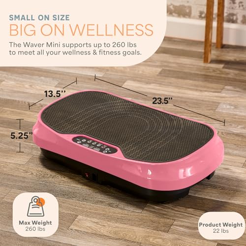 Lifepro Waver Mini Vibration Plate Exercise Machine with Resistance Bands | Compact Design, 99 Speed Levels, 10 Presets, Non-Slip Surface — Vibration Plate for Lymphatic Drainage, Full Body Workout - color: Pink