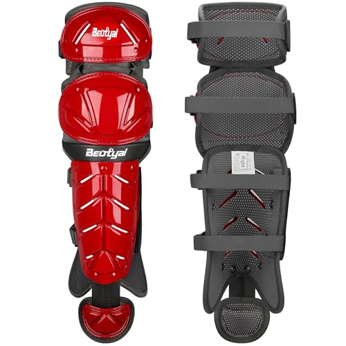 Baseball Softball Catcher Leg Guards Shin Guards for Youth Adult - size: 12"-Youth Red