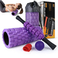 5 in 1 Foam Roller Set for Deep Tissue Muscle Massage, High Density Trigger Point Fitness Patented Exercise Foam Roller, Massage Roller, Massage Ball, Resistance Band, for Whole Body(Purple) - color: Purple