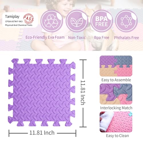 Foam Play Mat for Baby, EVA Non-Toxic Interlocking Floor Mats, Solid Colored Foam Puzzled Floor Mats, Baby Play Mat Exercise Mats, 16 Tiles(Beige/Pink/Purple/Gray Blue) - color: Beige/Pink/Purple/Gray Blue, size: 16 Pcs/47.2*47.2