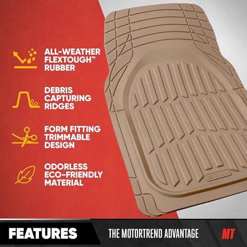 Motor Trend FlexTough LITE Rubber Car Mats Full Set - All Weather Floor Mats for Trucks, Cars & SUVs - Automotive Waterproof Beige Car Floor Mats for Cars Interior Accessories Universal Trim-to-Fit - color: Beige Lite, style: Full Set