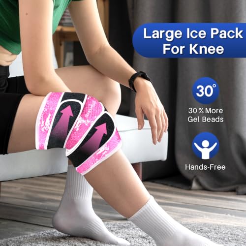 Knee Ice Pack Wrap for Pain Relief Reusable Gel Ice Wrap for Leg Injuries Swelling Knee Replacement Post-Surgery Recovery Adjustable Cold Compression Therapy Wrap for Arthritis Meniscus Tear (Pink) - color: Pink