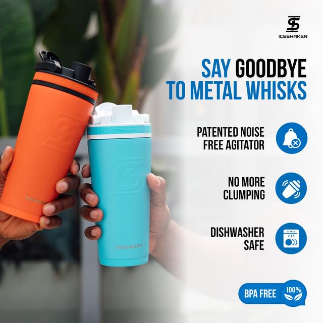 Ice Shaker Insulated Stainless Steel Shaker Bottle | 26oz, Orange | Cold for 30+ Hours | Insulated Cup with Twist-on Agitator | Odor-Free Bottle for Protein Shakes, Water, Smoothies, Cocktails - color: Orange