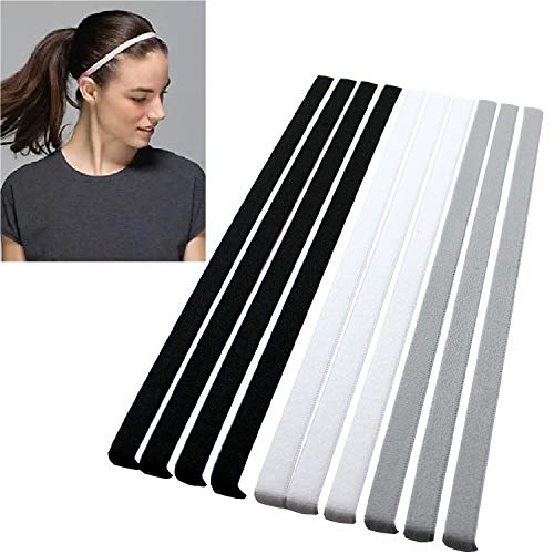 Girls Sport Headbands Non-Slip Hairband - Athletic Grip Elastic Single Skinny Sweatbands for Guide Sweat When Running Soccer Basketball Yoga Tennis Cycling 10 Pack - color: Black+Grey+White