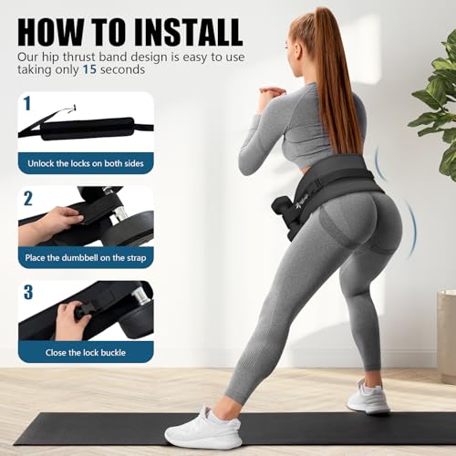 Exercise Hip Thrust Belt - Dumbbell Hip Thrust Belt, Thicken & Widen, Comfortable for Dumbbells, Kettlebells or Plates, Slip Padding, Gym or Home Workouts - color: black