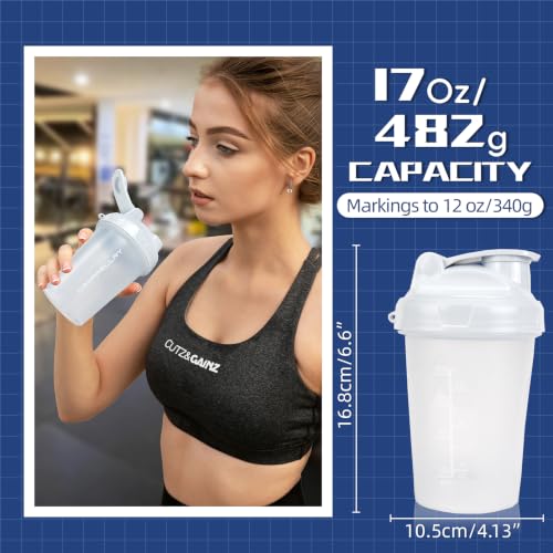 2 Pack Shaker Bottles for Protein Mixes, 17 oz Small Protein Shaker Bottle with Handle, Gym Shaker Cups with Blending Ball for Pre Workout, BPA-Free & Dishwasher Safe(Black, White) - color: White,Black