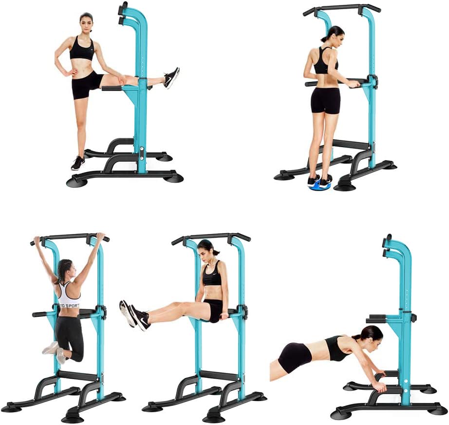 SogesHome Power Tower Pull Up Bar and Dip Station, Height Adjustable Dip Stand Exercise Machine for Home Gym, Multi-Functional Free Standing Strength Training Fitness Workout Station - color: Blue