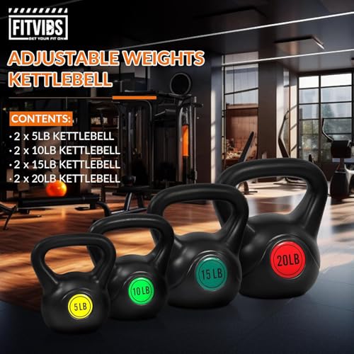 Fitvids Kettlebell Sets Piece Strength Training KettleBells Weight Set - style: 100LB Set of 8: 5/10/15/20LB Pair