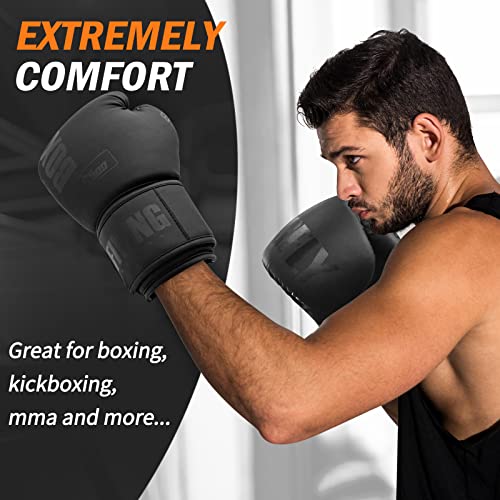 Boxing Gloves for Men&Women,Training,MMA,Sparring,Muay Thai,8oz-16oz - color: Black, size: 16oz