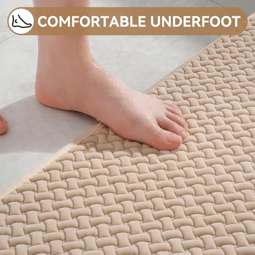 YDKGL Bathroom Rugs Non Slip, Super Absorbent Quick Dry Bath Mats for Bathroom, Foam Weave Texture Thin Bath Rugs Washable with Rubber Backing Fit Under Door Outside Shower, 20” x 31“ - color: Brown, size: 20” X 31“