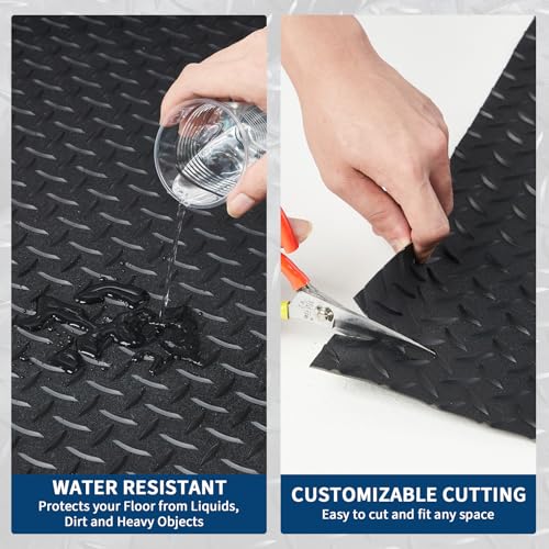 Garvee 7.8 x 18 ft Garage Floor Mat, 2.8 mm Thickened Flooring Roll Diamond Plate PVC Rubber Trailer Mat, Non-Slip Floor Protector Mat for Garage, Warehouse, Gyms, Trailer, SUV