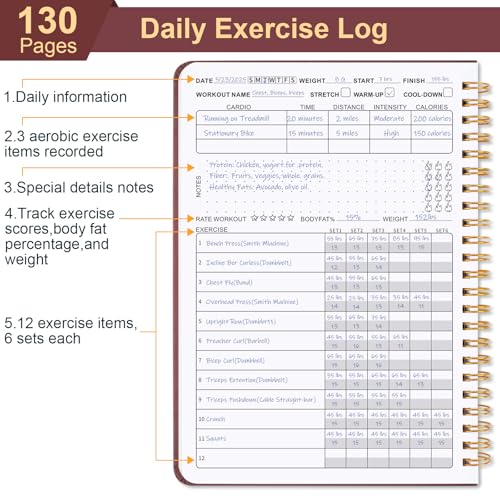 Guirnd Undated Fitness Workout Journal for Men & Women, A5(8.5" x 6.7") Fitness Journal Workout Planner, Workout Log Book Planner for Tracking, Motivating, and Achieving Your Fitness Goals-Vintage Red - color: Vintage Red