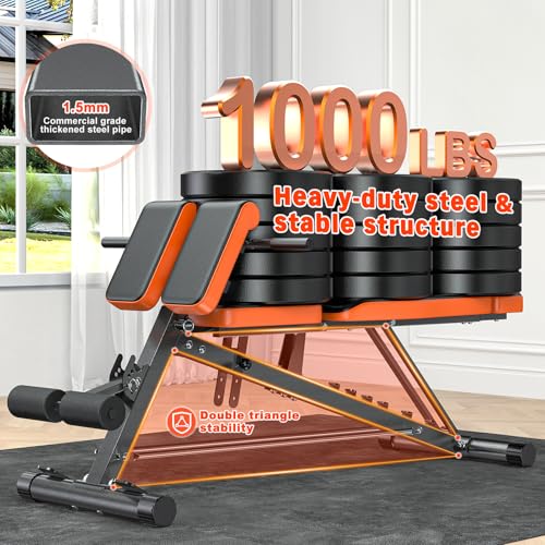 XDDIAS Roman Chair, Adjustable Weight Bench Back Extension Machine for Home Gym, 1000LBS All-in-One Sit Up Bench with Dumbbell Rack, Incline, Decline, and Flat Bench for Hyperextension, Core, Glute - color: Black+a pair of 25LB Dumbbells