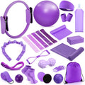 Halloscume 24 Pcs Pilates Kit, Home Pilate Equipment for Women, Pilates Ring and Ball Set with Stretching Strap, Water Bottle, Magic Circle, Yoga Ring, Gym Bag, Resistance Band, Anti Slip Sock - color: Purple