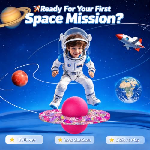 Pogo Ball for Kids & Adults Up to 200 lbs, Balance Toy for Indoor Outdoor | Balance Coordination Bounce Board Pop Ball Cool Fun Challenge Indoor Outdoor Toys Pogo Jumper Birthday Gifts for Boys Girls - color: pink