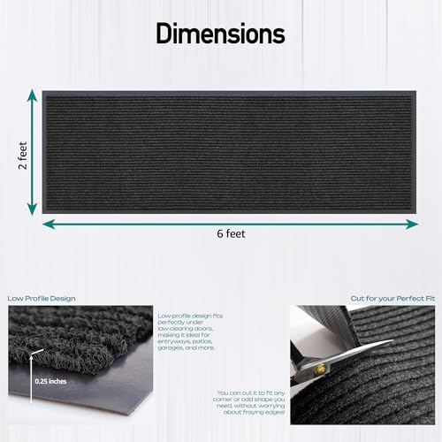 MaxMat® Commercial Floor Mat - Heavy Duty, Large Sizes, Indoor/Outdoor, Waterproof, Low-Profile, Easy to Clean Doormat (6 x 2 Feet, Black, MXM-RIB0026BK) - color: Black, size: 2 x 6 feet