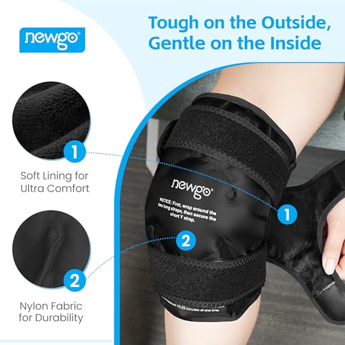 NEWGO Ice Pack for Knee Injuries Reusable, Knee Ice Pack Wrap Around Entire Knees for Replacement Surgery Recovery, Gel Cold Pack Wrap for Meniscus Tear, ACL, Swelling Pain Relief - Black | Y-shaped Strap Stays Put, Reusable for Knee Replacement, ACL, Art