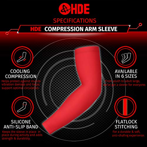 HDE Arm Compression Sleeves for Kids Basketball Shooting Sleeve Youth Sports Cooling Sun Protection Football Baseball 1 Pair - color: Red, size: Youth Small